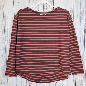 OUTERKNOWN XS Women's La Mer Long‎ Sleeve Tee Shirt Rose Kai Stripe Brown Pink